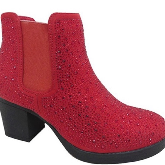 Italina Black Metallic Glitter Rhinestone Embellished Heeled BOOTIE - Picture 7 of 7